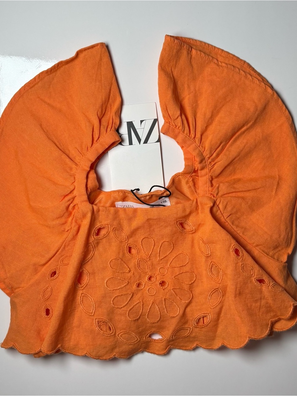 NWT Zara Kids Tangerine Orange Eyelet Lace Ruffle Cropped Top Blouse 6Y Summer - Picture 5 of 7